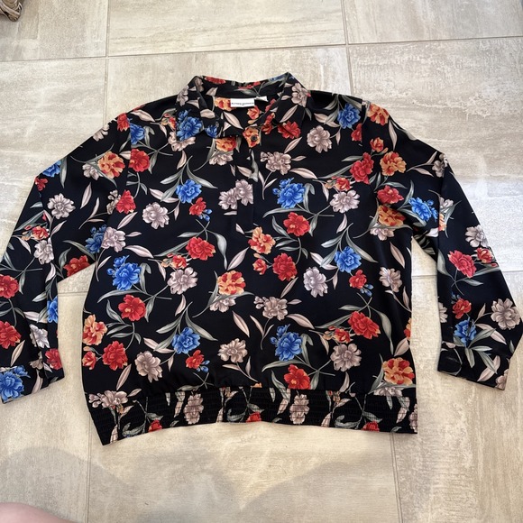 Alfred Dunner Tops - ALFRED DUNNER Large 18 Top Elastic Waist Floral 1/4 Button Collared Lightweight